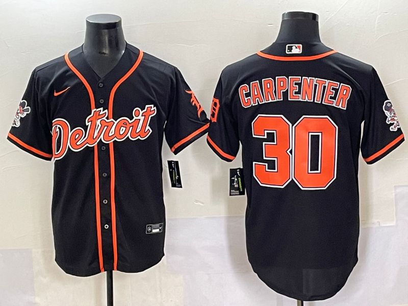 Men 2025 Detroit Tigers #30 Carpenter Black Joint Name Nike MLB Jersey style 1